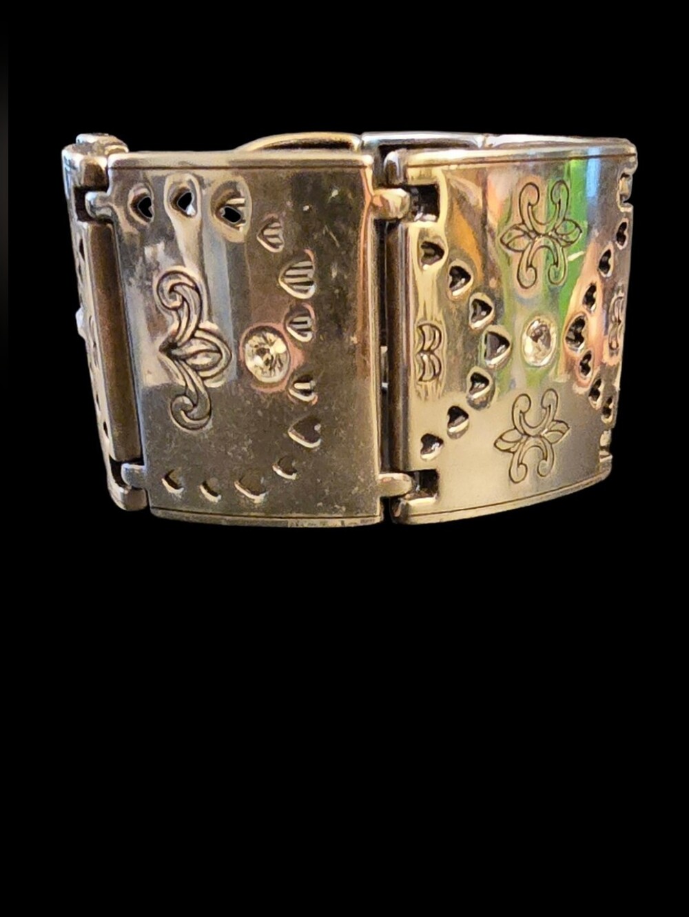Brighton Crystal Fleur-de-Lis Filigree Panel Bracelet,